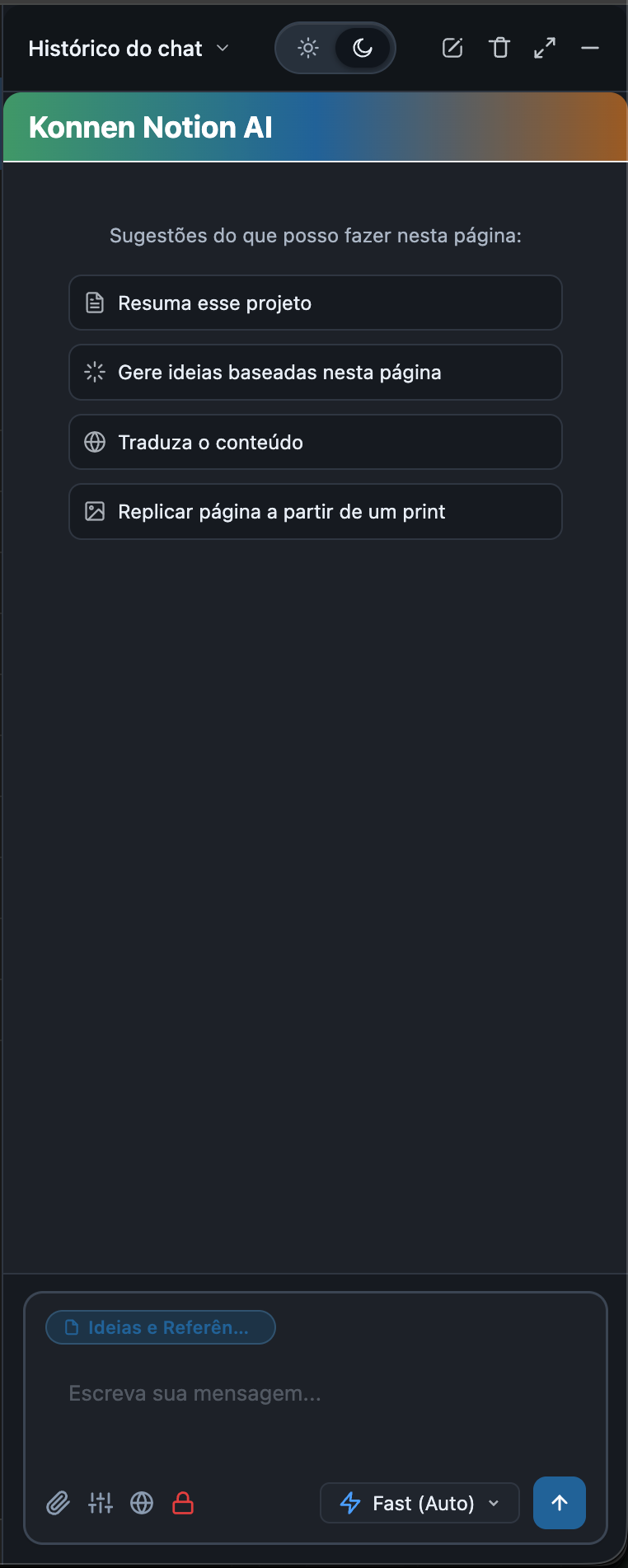 Konnen AI for Notion chat panel inside Notion