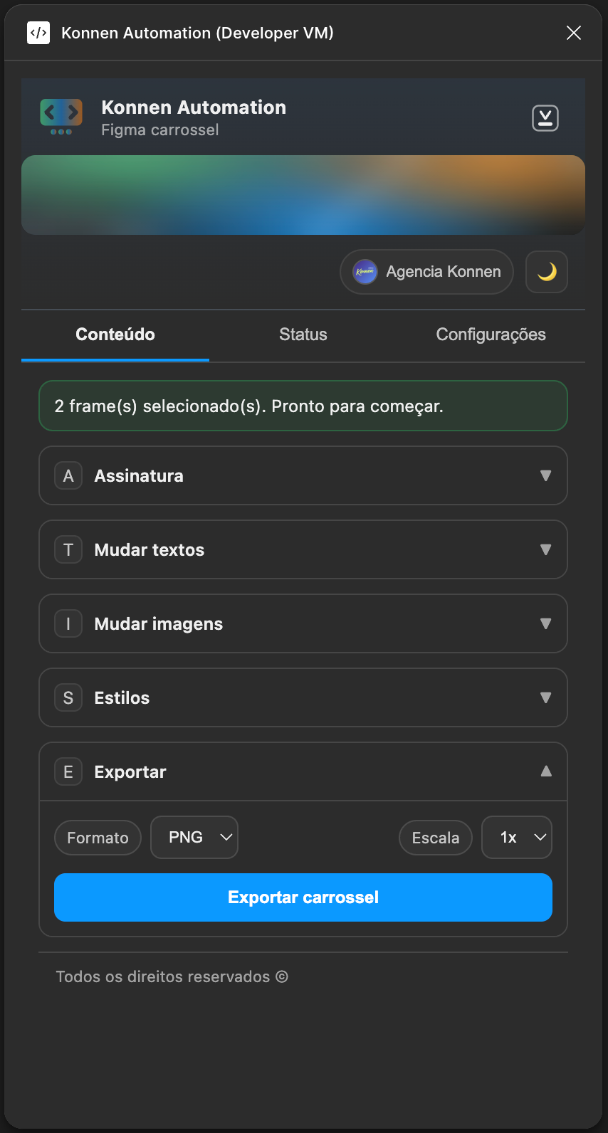 Konnen Automation plugin panel inside Figma